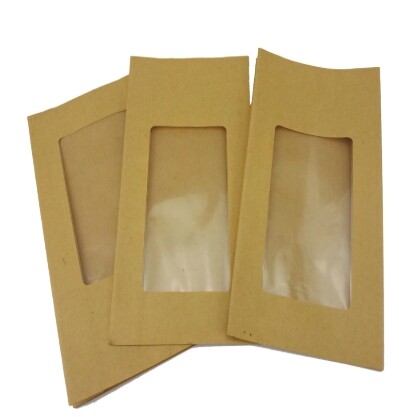 Eco-Friendly Yellow Kraft Paper Zipper Bags with Window Biodegradable Packaging