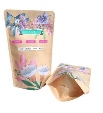 Brown Kraft Custom Printed Stand Up Zipper Bags Biodegradable Packaging
