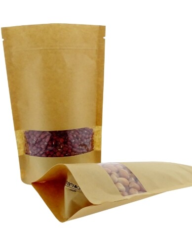 Kraft paper transparent window stand-up packaging bag