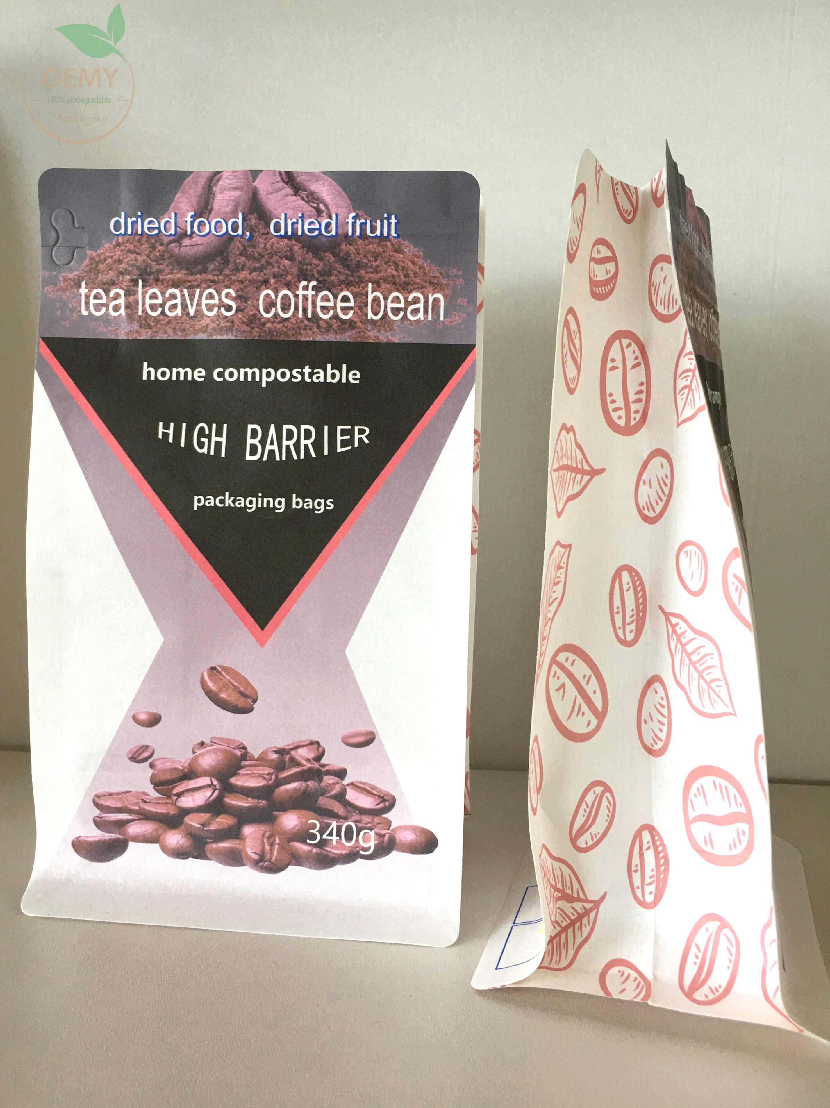 High barrier biodegradable flat bottom printable packaging bags