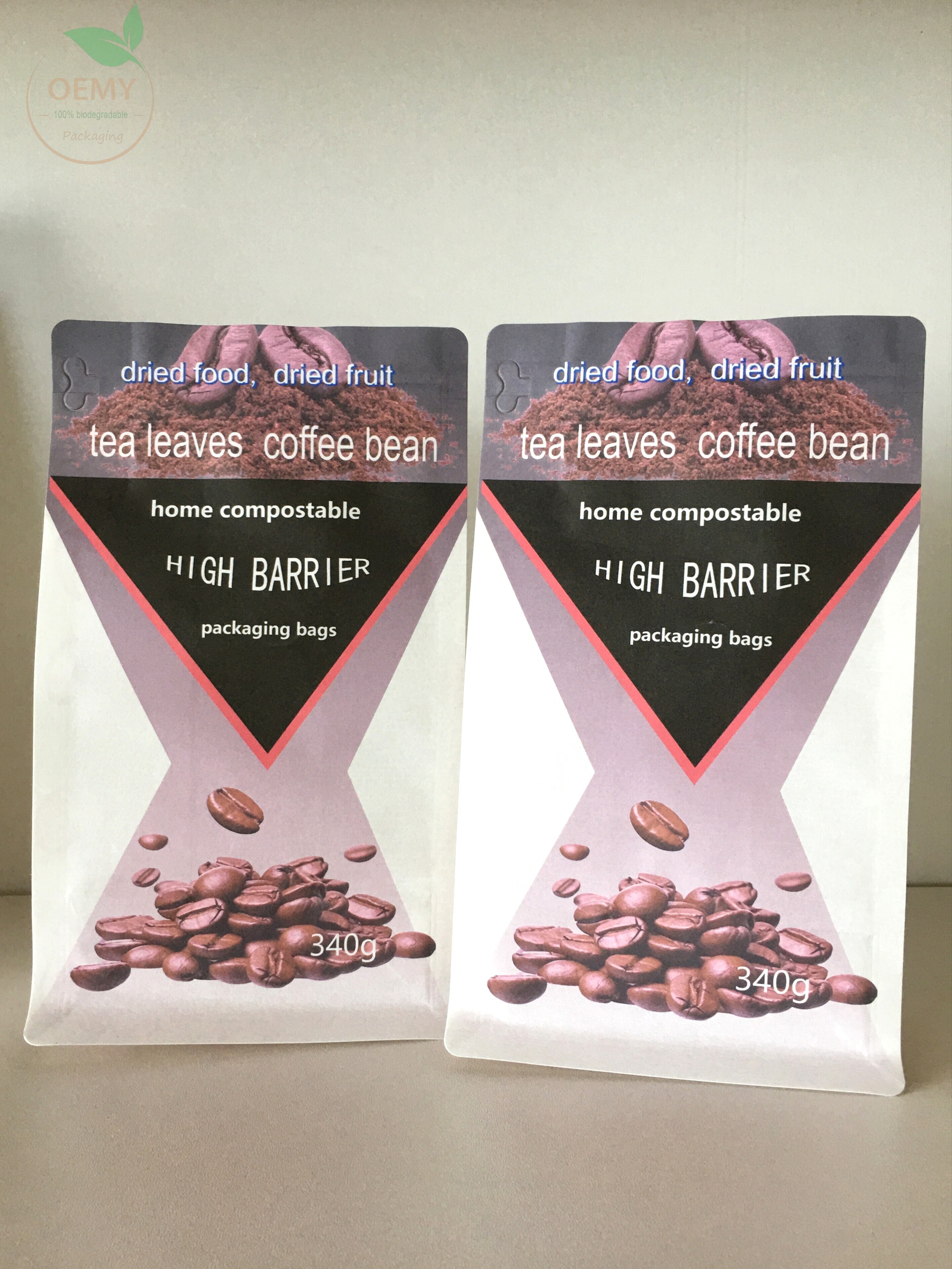 High barrier biodegradable flat bottom printable packaging bags