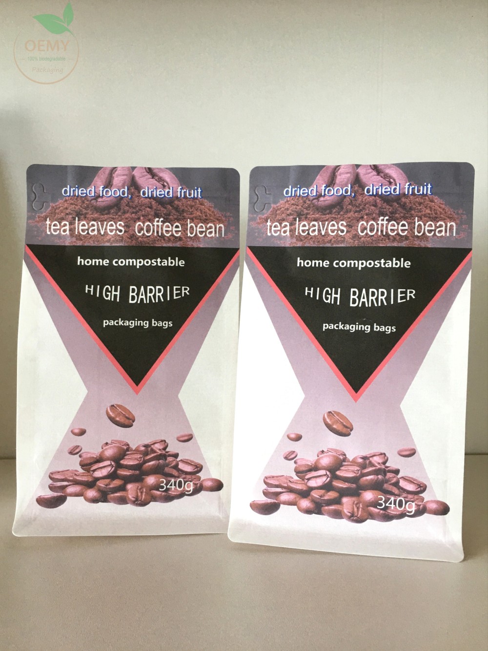 High barrier biodegradable flat bottom printable packaging bags