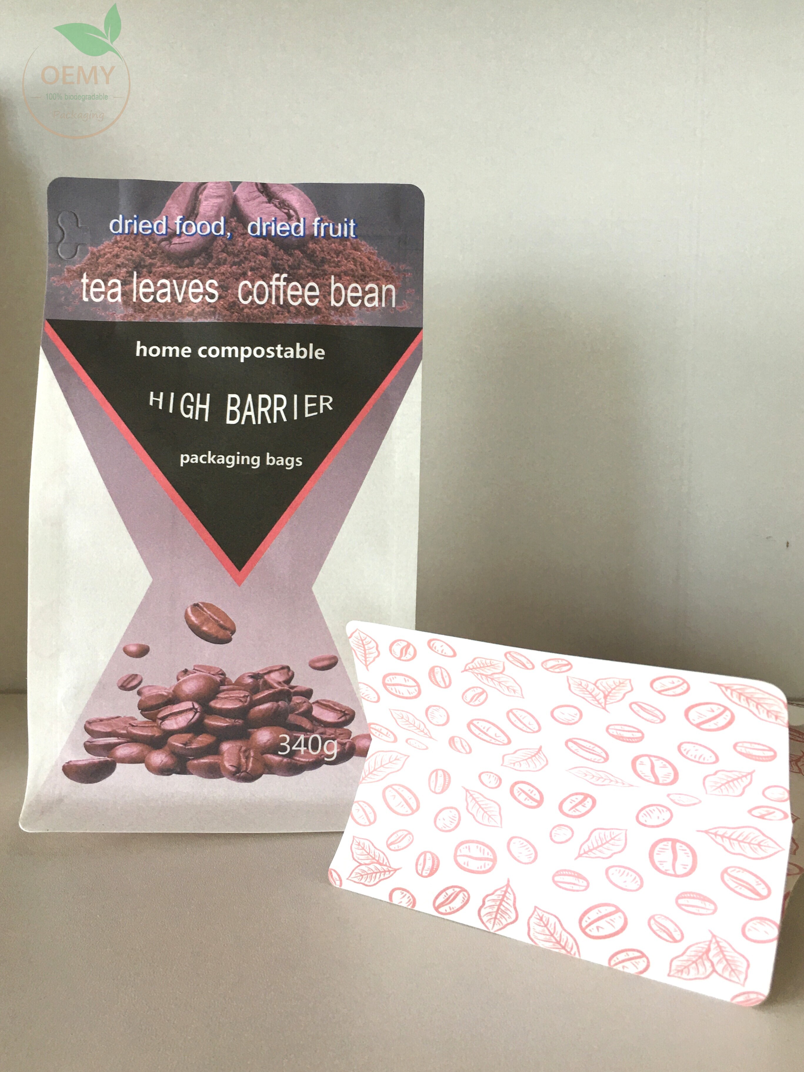 High barrier biodegradable flat bottom printable packaging bags