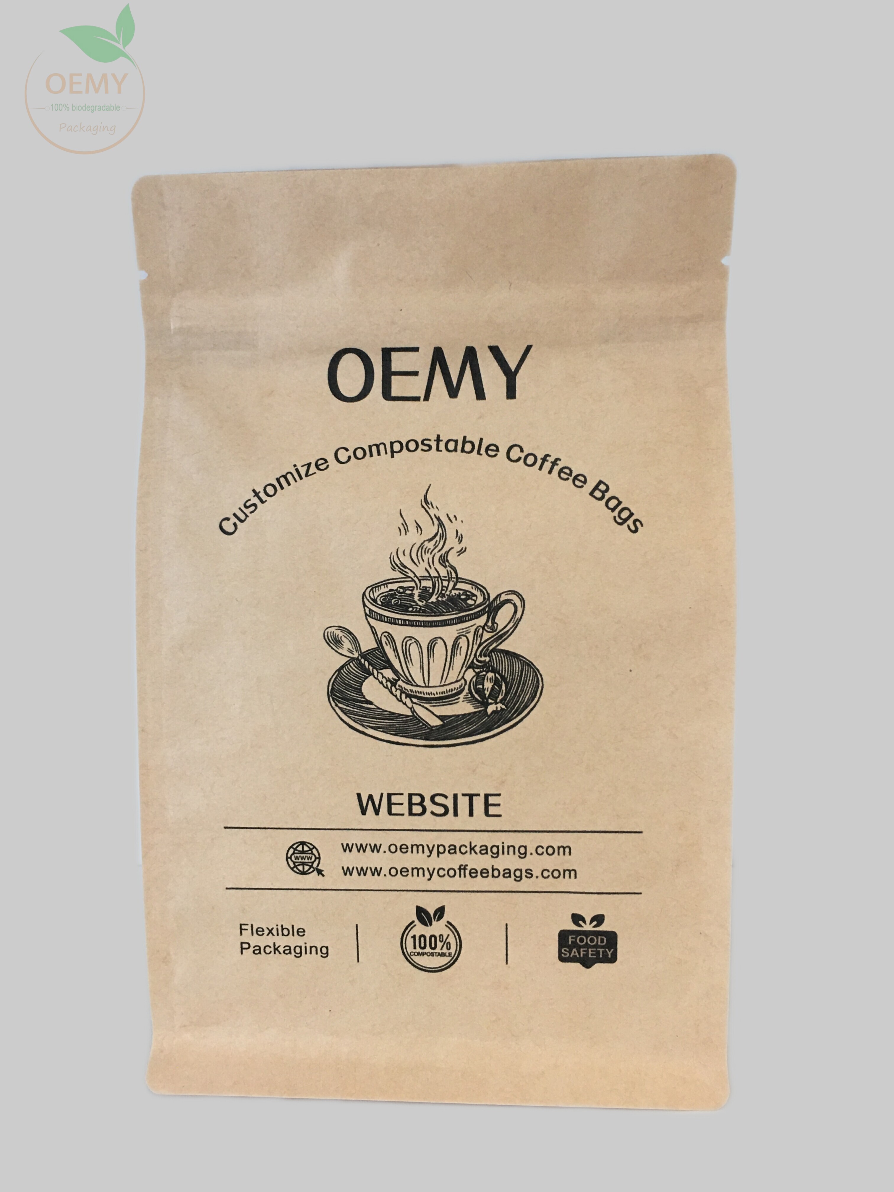 Biodegradable Kraft Paper Coffee Packaging Bag with Air Valve