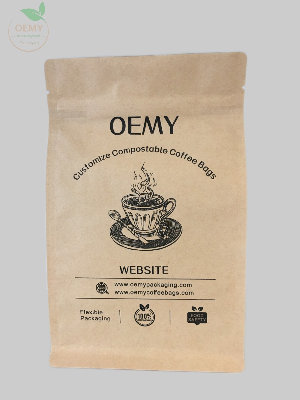 Biodegradable Kraft Paper Coffee Packaging Bag with Air Valve