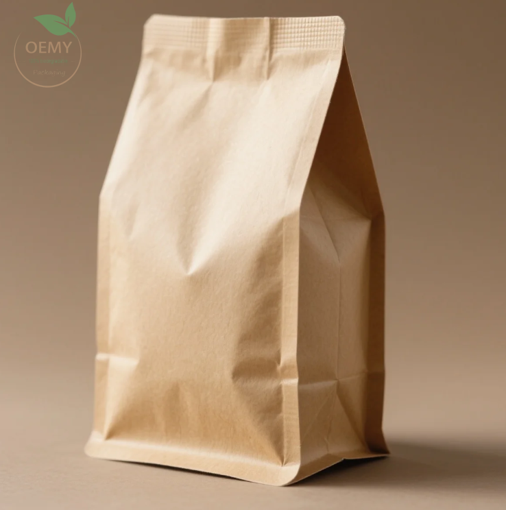Kraft paper biodegradable flat bottom packaging bag