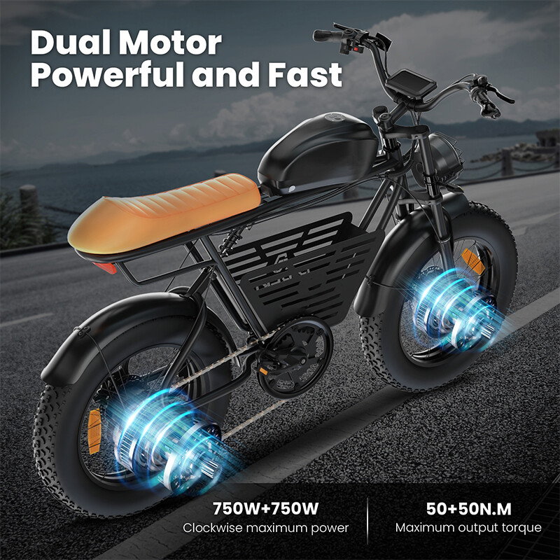 48V 26Ah Big Capacity Dual 500W Long Range Fat Tire Electric Mountain Bike
