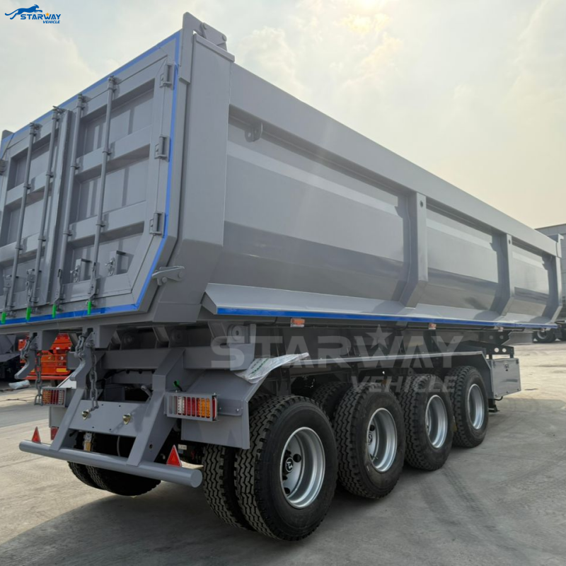 Semi-remorque à benne basculante arrière 4 essieux pour pierres