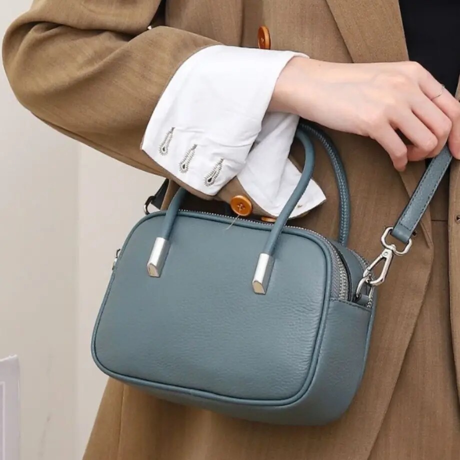 cross-border wholesale genuine leather small handbag for women boston bag simple fashion cowhide ladies shoulder bag