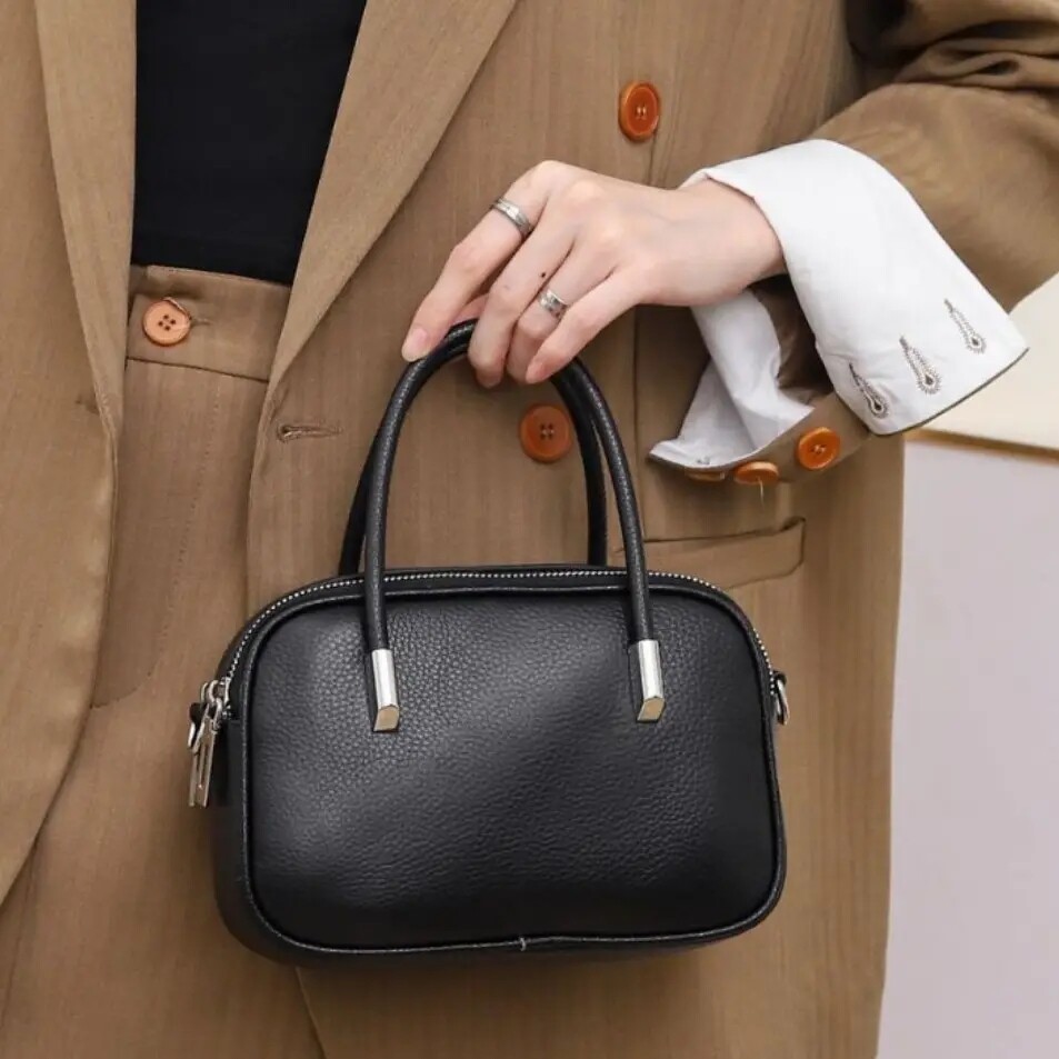 cross-border wholesale genuine leather small handbag for women boston bag simple fashion cowhide ladies shoulder bag