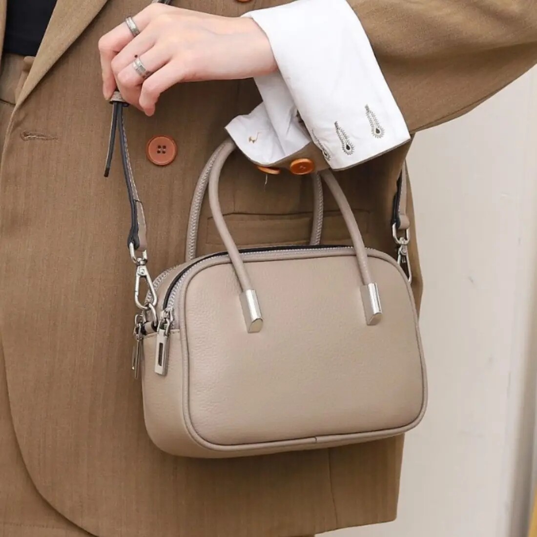 cross-border wholesale genuine leather small handbag for women boston bag simple fashion cowhide ladies shoulder bag