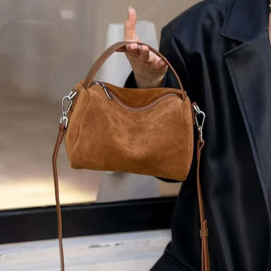 wholesale suede cowhide handbag for women casualsimple matte real leather ladies shoulder bag crossbody bag