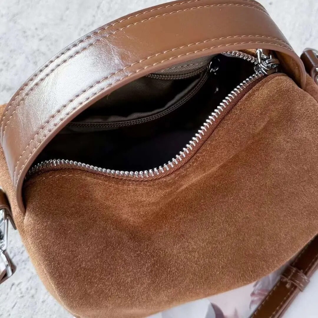 wholesale suede cowhide handbag for women casualsimple matte real leather ladies shoulder bag crossbody bag