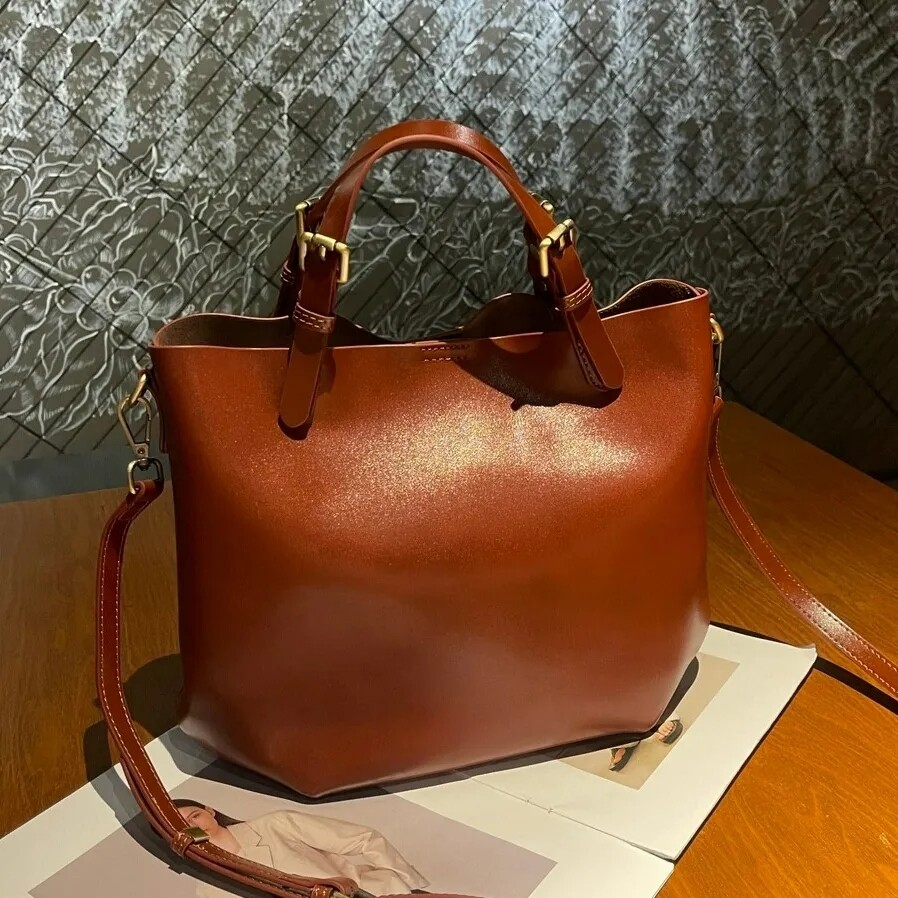cross-border sales of genuine leather handbags with large capacity for ladies simple fashion cowhide ladies bags