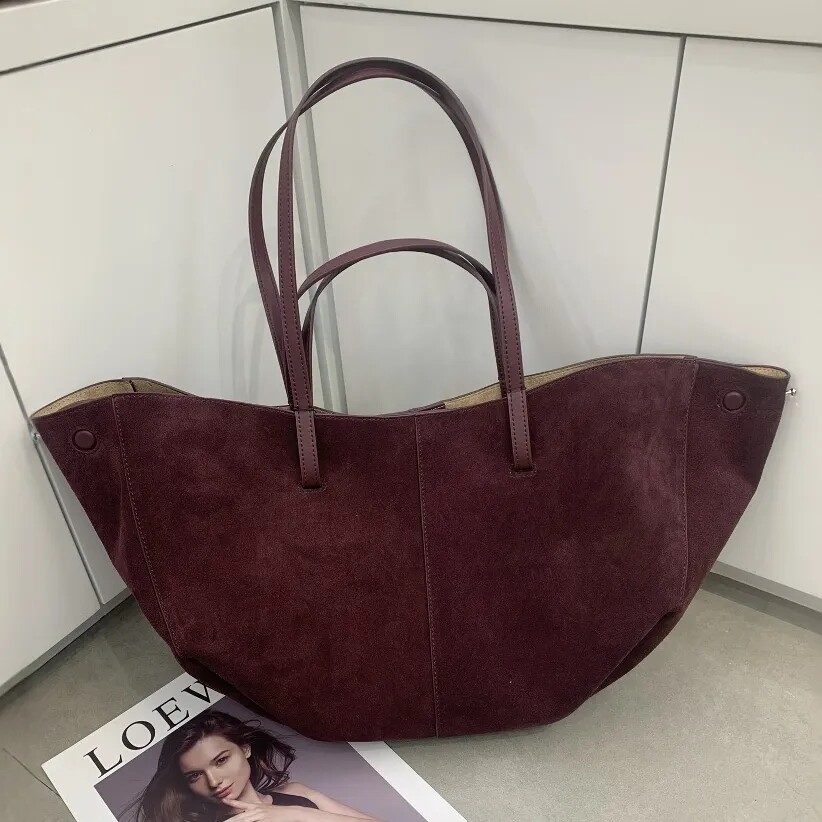 high quality cowhide suede handbag for women blank label brand bag casual fashion real leather ladies shoulder bag