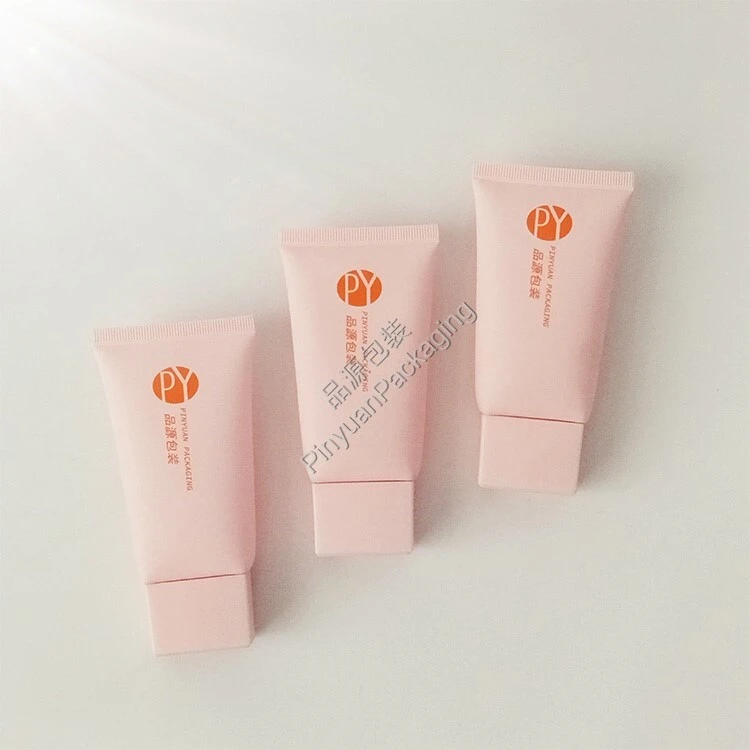 D40 60ml Skincare Cream PE Cosmetic Tube with Pink Rectangular Cap