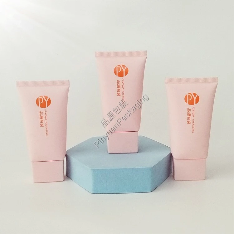 D40 60ml Skincare Cream PE Cosmetic Tube with Pink Rectangular Cap