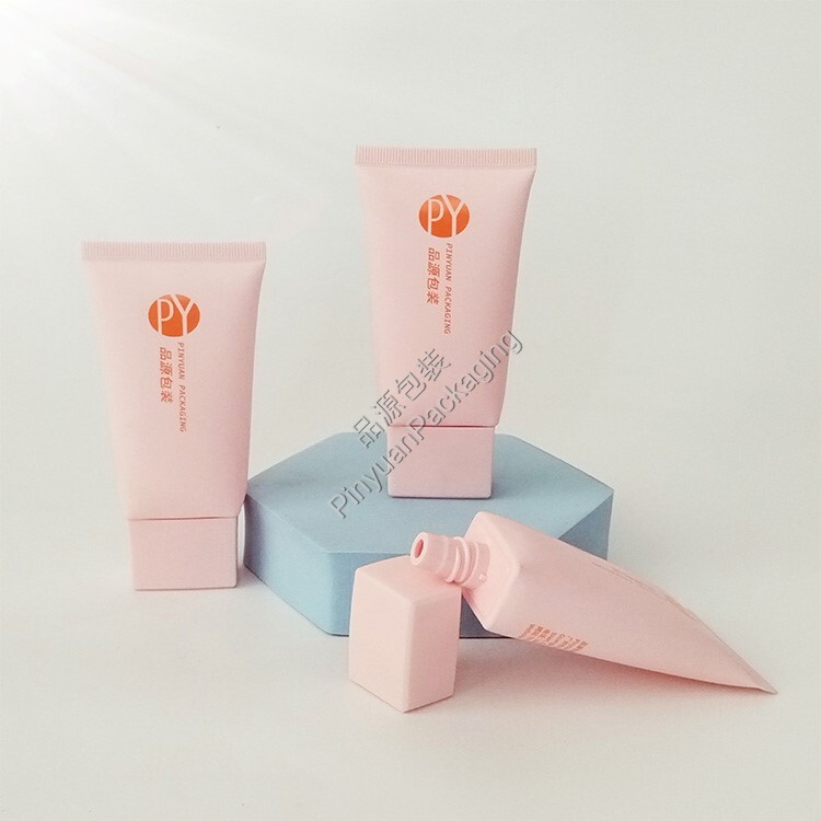 D38 60ml Skincare Cream PE Cosmetic Tube with Pink Rectangular Cap