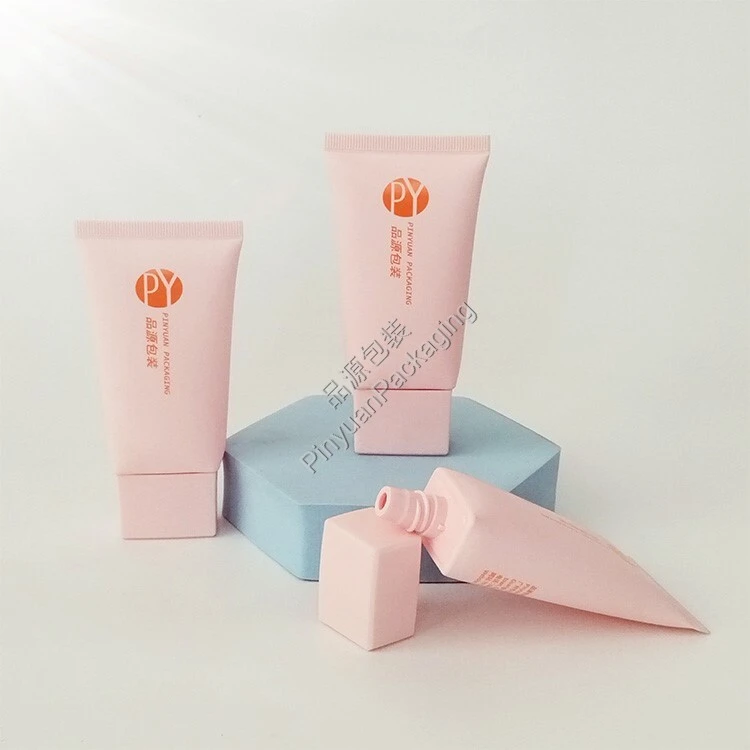 D40 60ml Skincare Cream PE Cosmetic Tube with Pink Rectangular Cap