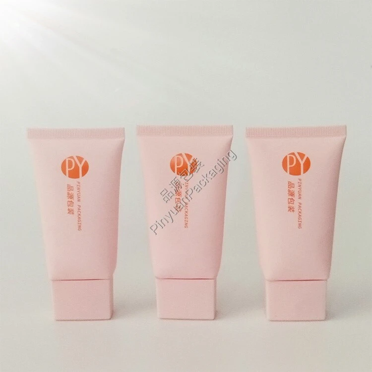 D40 60ml Skincare Cream PE Cosmetic Tube with Pink Rectangular Cap