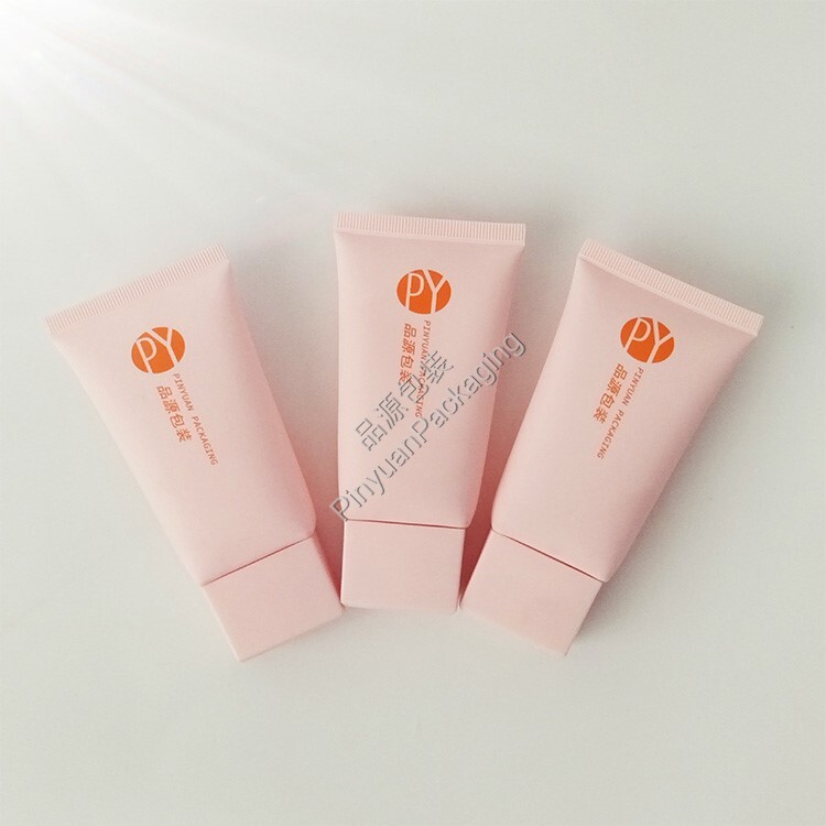 D38 60ml Skincare Cream PE Cosmetic Tube with Pink Rectangular Cap