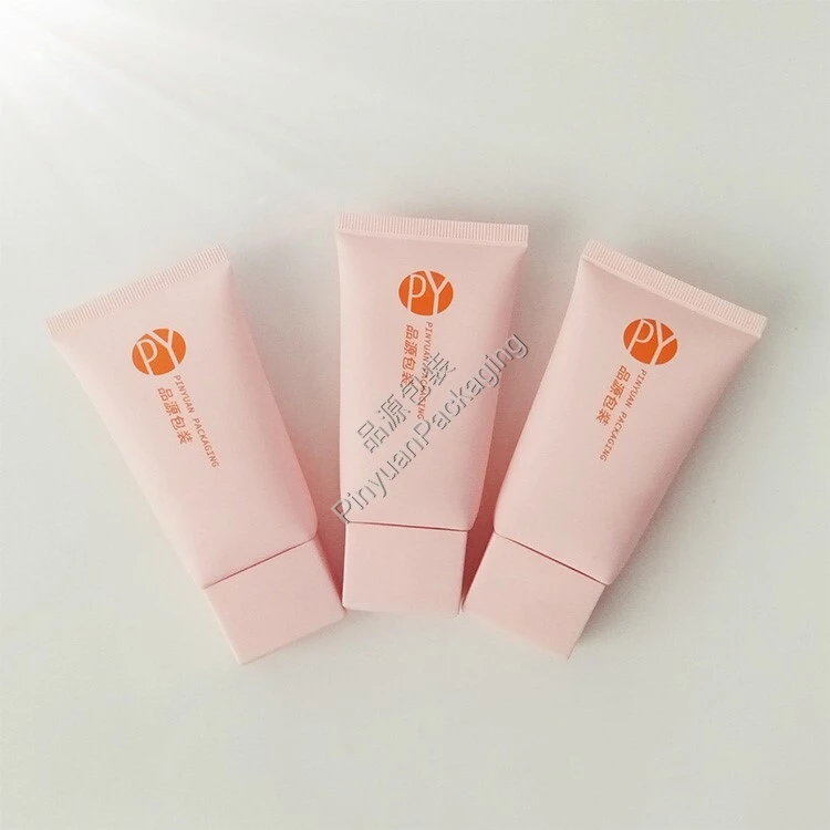 D40 60ml Skincare Cream PE Cosmetic Tube with Pink Rectangular Cap