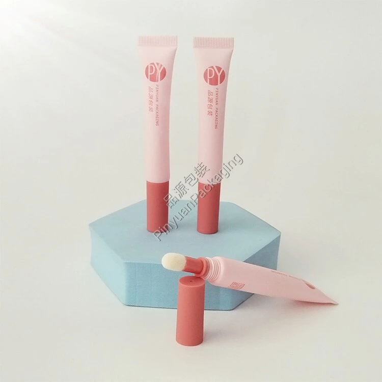 D16 12ml Lip Gloss PE Cosmetic Tube Flocked Applicator with Pink Cap
