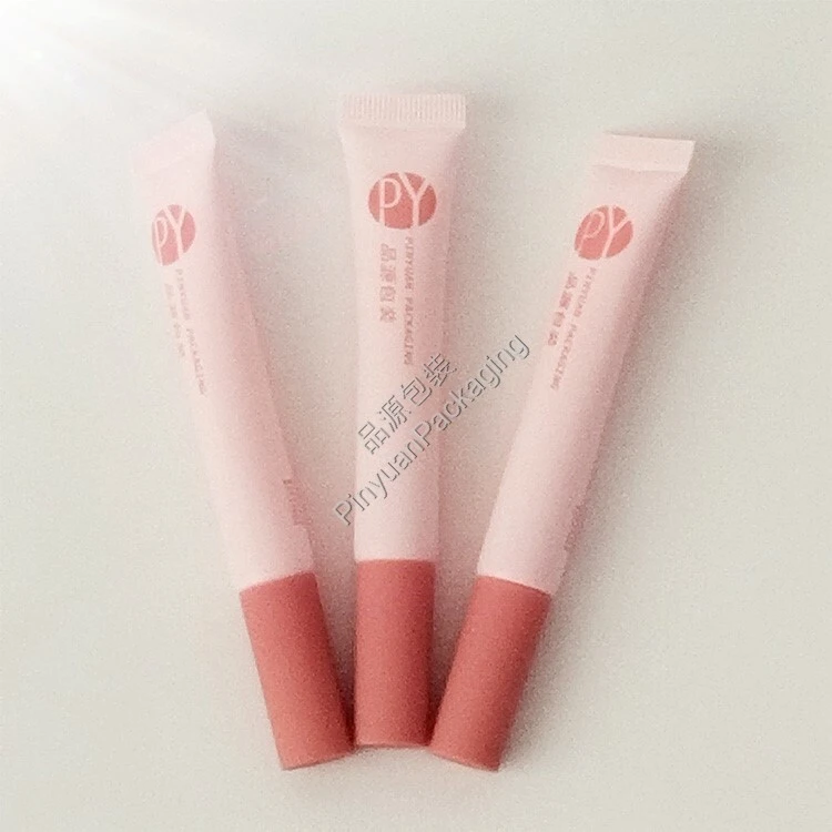 D16 12ml Lip Gloss PE Cosmetic Tube Flocked Applicator with Pink Cap