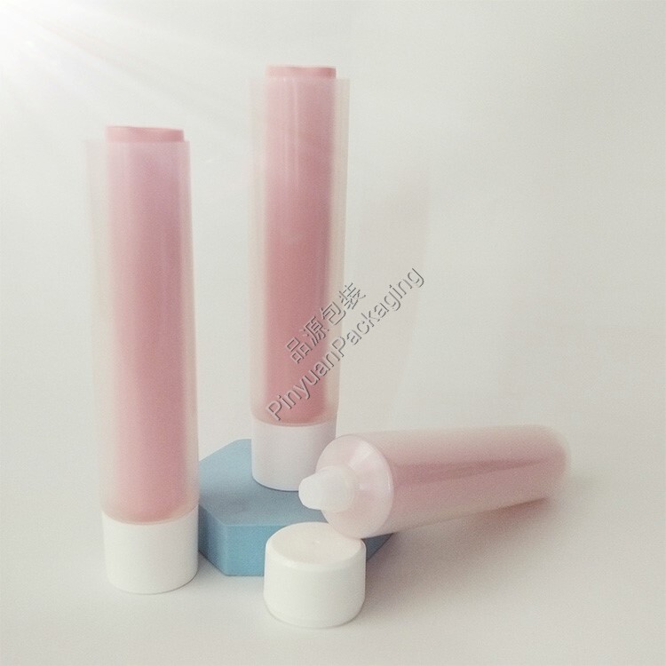 D50+D35 200ml Skincare Lotion PE Double Cosmetic Transparent+Pink Tube with White Cap