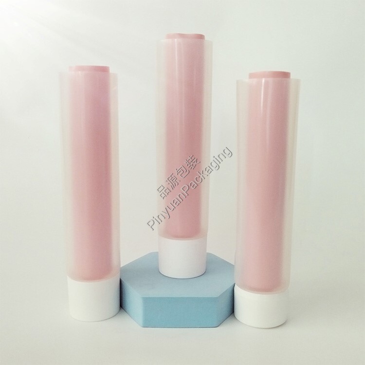 D50+D35 200ml Skincare Lotion PE Double Cosmetic Transparent+Pink Tube with White Cap
