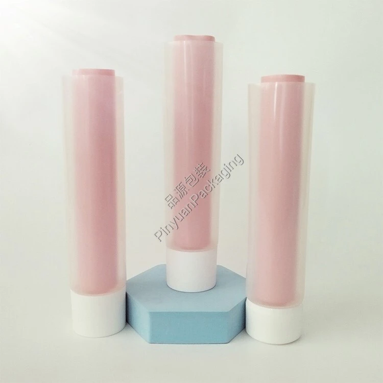 D50+D35 200ml Skincare Lotion PE Double Cosmetic Transparent+Pink Tube with White Cap