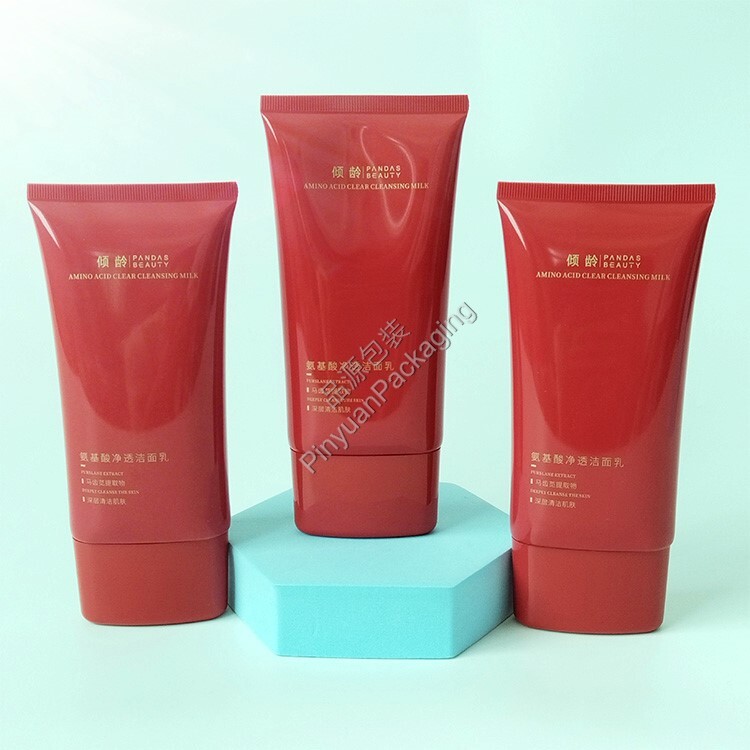 D50 120ml Facial Cleanser PE Cosmetic Tube with Oval Red Cap
