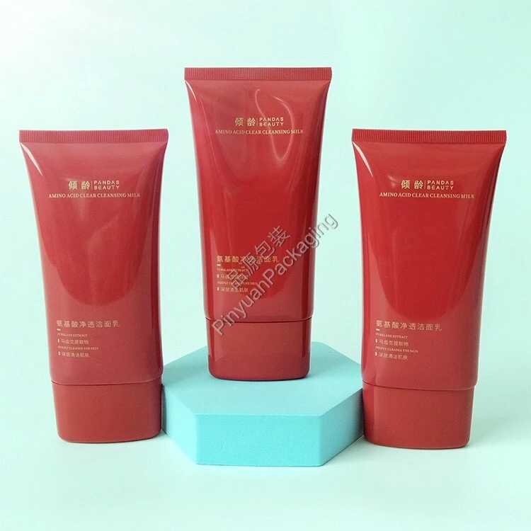 D50 120ml Facial Cleanser PE Cosmetic Tube with Oval Red Cap