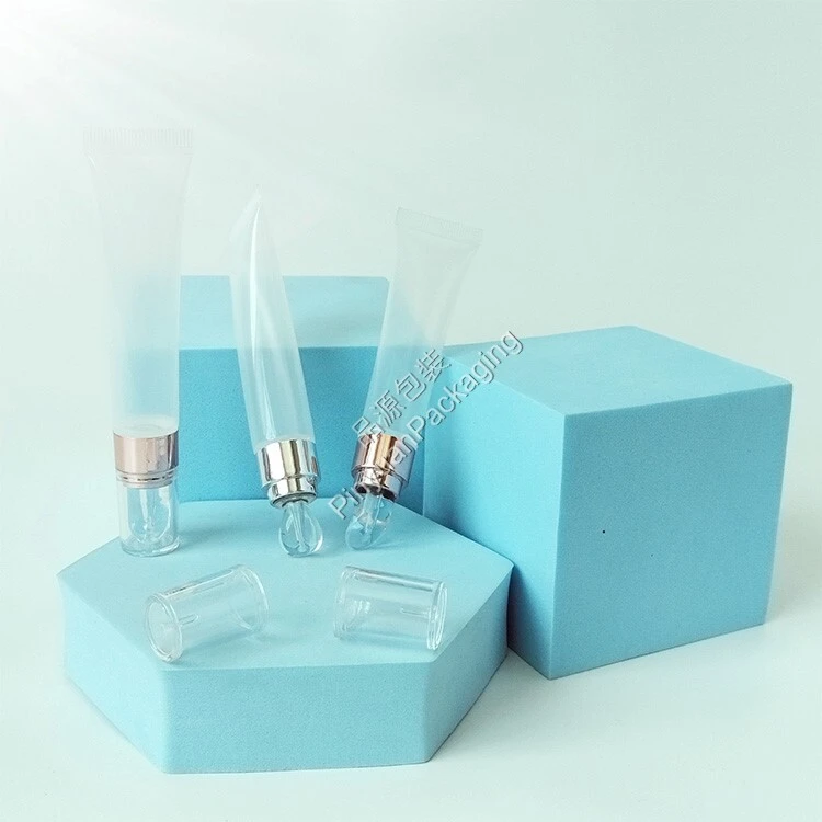 D19 15ml Lip Balm Eye Cream PE Transparent Cosmetic Tube with Soft Silicone Applicator