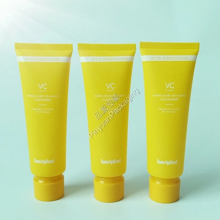 D40 100ml Facial Cleanser PE Cosmetic Tube with Yellow Screw Cap