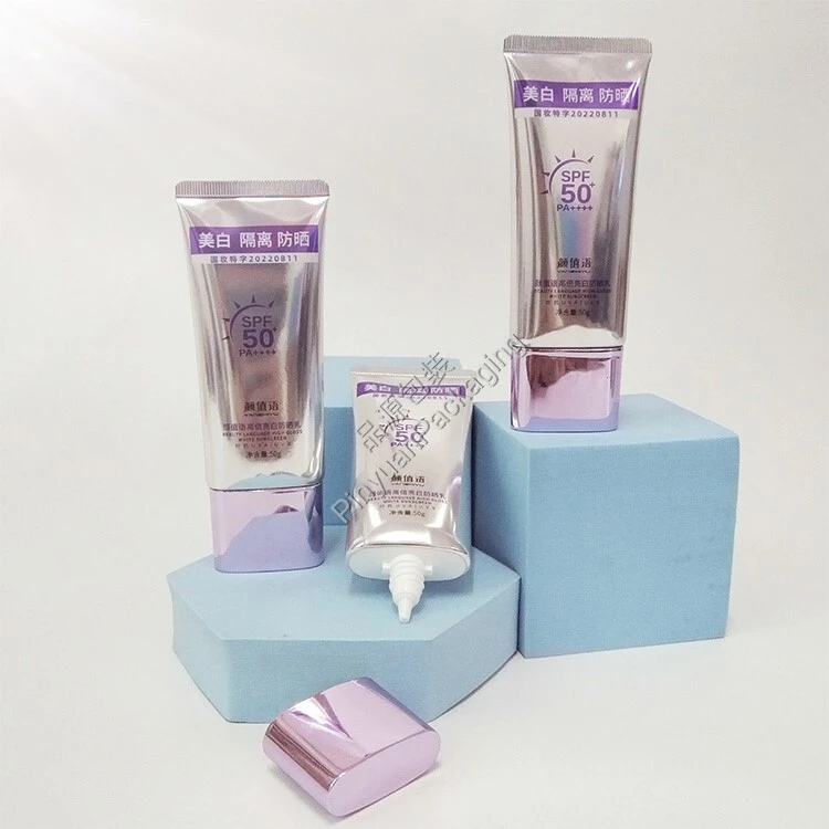 D35 50ml Sunscreen Cream High-gloss ABL Cosmetic Tube with Oval Screw Cap
