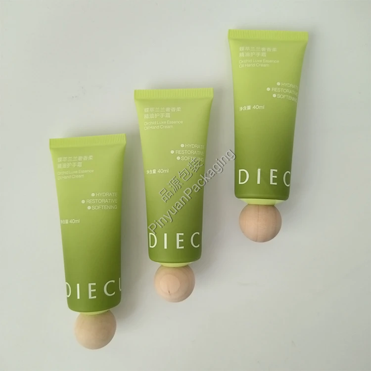 D30 40ml Hand Cream PE Cosmetic Tube with Wooden Ball Screw Cap