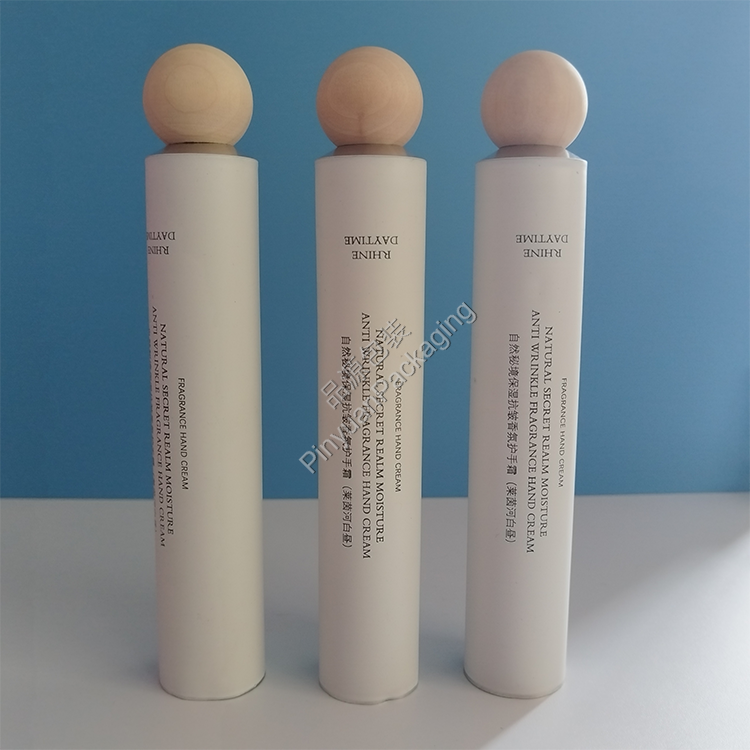 D25 35ml Hand Cream Pure Aluminum Cosmetic Tube with Wooden Ball Screw Cap