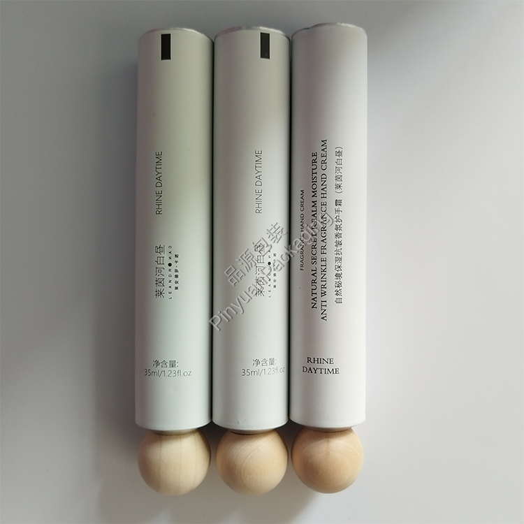 D25 35ml Hand Cream Pure Aluminum Cosmetic Tube with Wooden Ball Screw Cap