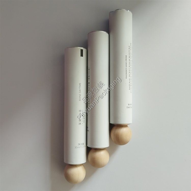 D25 35ml Hand Cream Pure Aluminum Cosmetic Tube with Wooden Ball Screw Cap