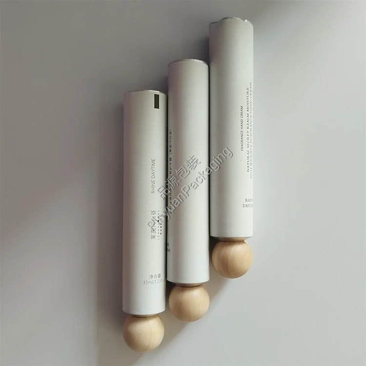 D25 35ml Hand Cream Pure Aluminum Cosmetic Tube with Wooden Ball Screw Cap