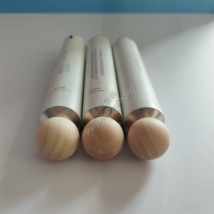 D25 35ml Hand Cream Pure Aluminum Cosmetic Tube with Wooden Ball Screw Cap