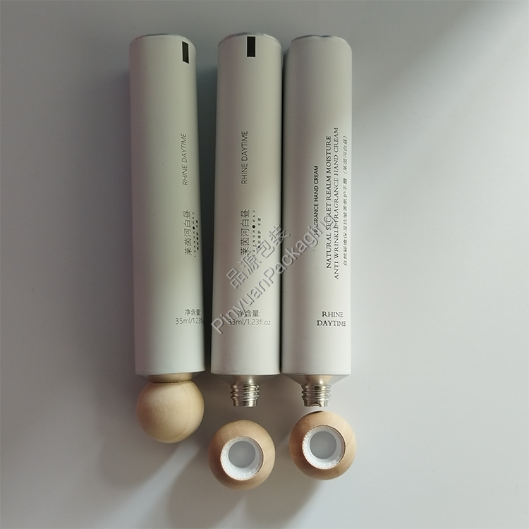 D25 35ml Hand Cream Pure Aluminum Cosmetic Tube with Wooden Ball Screw Cap