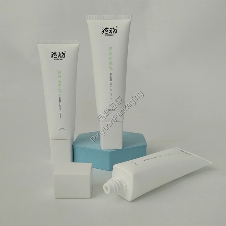 D40 100ml Facial Cleanser PE Cosmetic Tube with Square Screw Cap