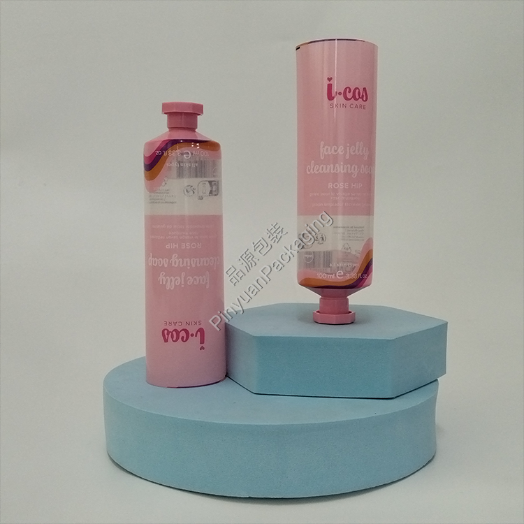 D40 100ml Skincare Lotion Transparent PBL Cosmetic Tube with Pink Octagonal Screw Cap