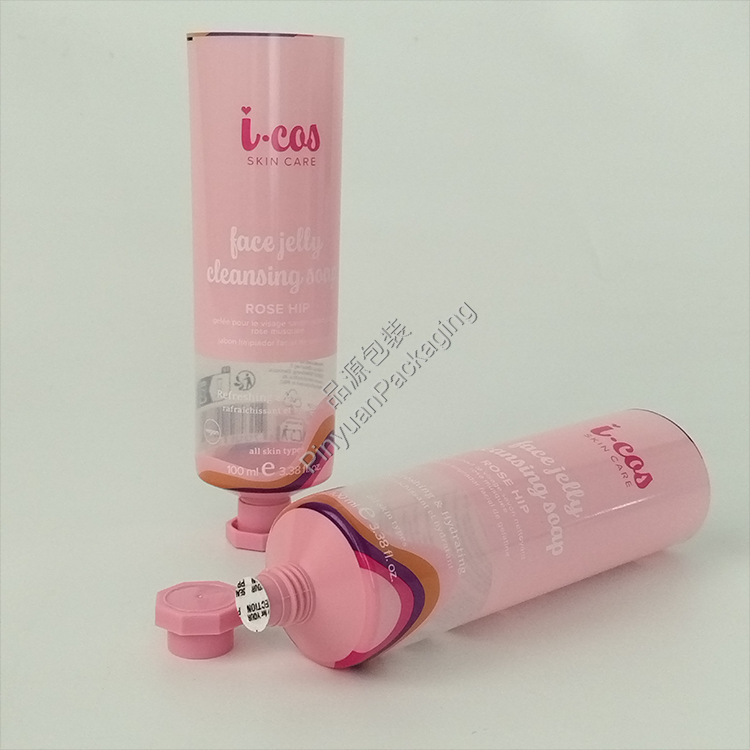 D40 100ml Skincare Lotion Transparent PBL Cosmetic Tube with Pink Octagonal Screw Cap