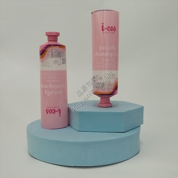 D40 100ml Skincare Lotion Transparent PBL Cosmetic Tube with Pink Octagonal Screw Cap