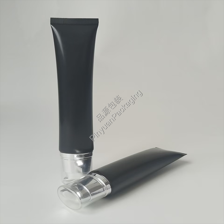 D30 60ml Skincare Lotion Black PE Cosmetic Tube with Flat Pump Cap
