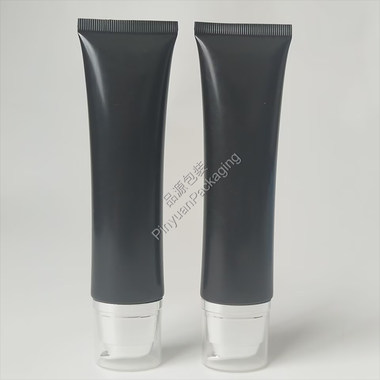 D30 60ml Skincare Lotion Black PE Cosmetic Tube with Flat Pump Cap