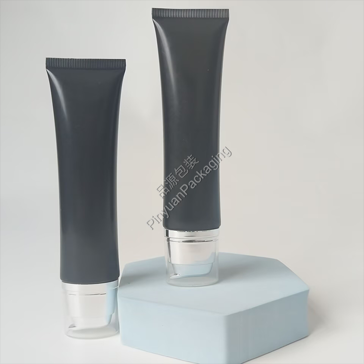 D30 60ml Skincare Lotion Black PE Cosmetic Tube with Flat Pump Cap